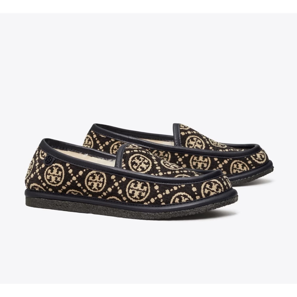 Tory Burch T Monogram Buddy Shearling Loafer Flats Cozy Slip On Shoes 8 NWT